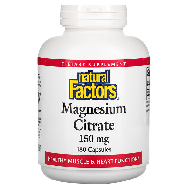 Natural Factors, Цитрат магния, 150 мг, 180 капсул